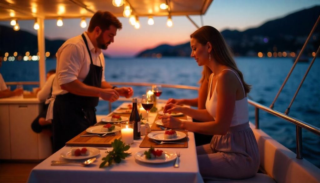 Sushi class on a yacht during gastronomy at sea on the French Riviera.